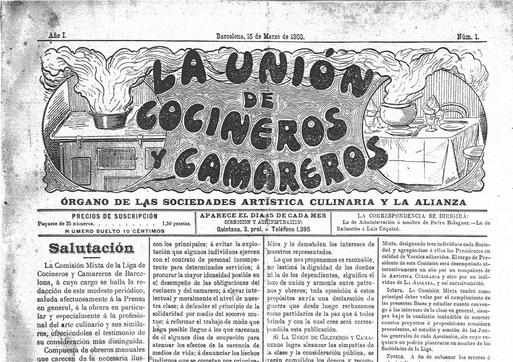 La Unión de Cocineros y Camareros (Artística Culinaria, el 14 de febrero de 1885)