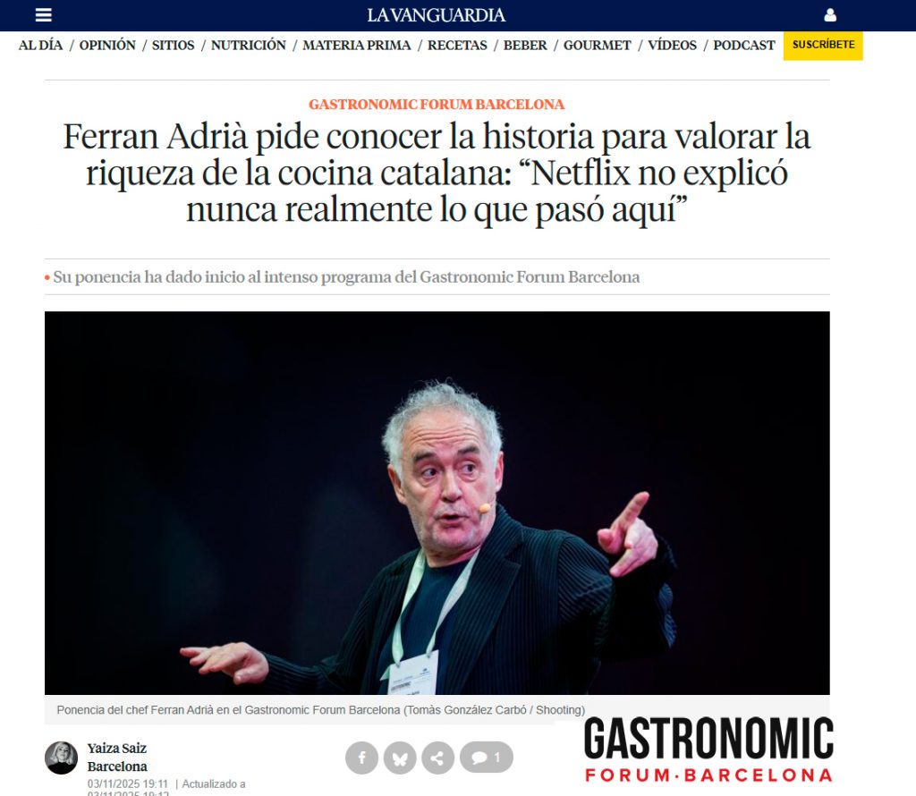 Ferran Adrià pide conocer la historia para valorar la riqueza de la cocina catalana: