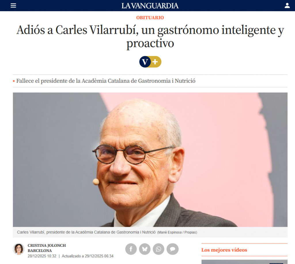 Carles Vilarrubí, Obituario LA VANGUARDIA